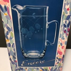 Toscany Pitcher with an Etched Floral Pattern whose pattern name is Encore. NEW